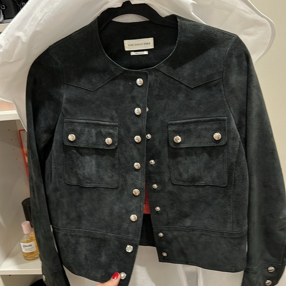 Isabel Marant Étoile Round Neck Black Suede Leather Jacket - Picture 2 of 7